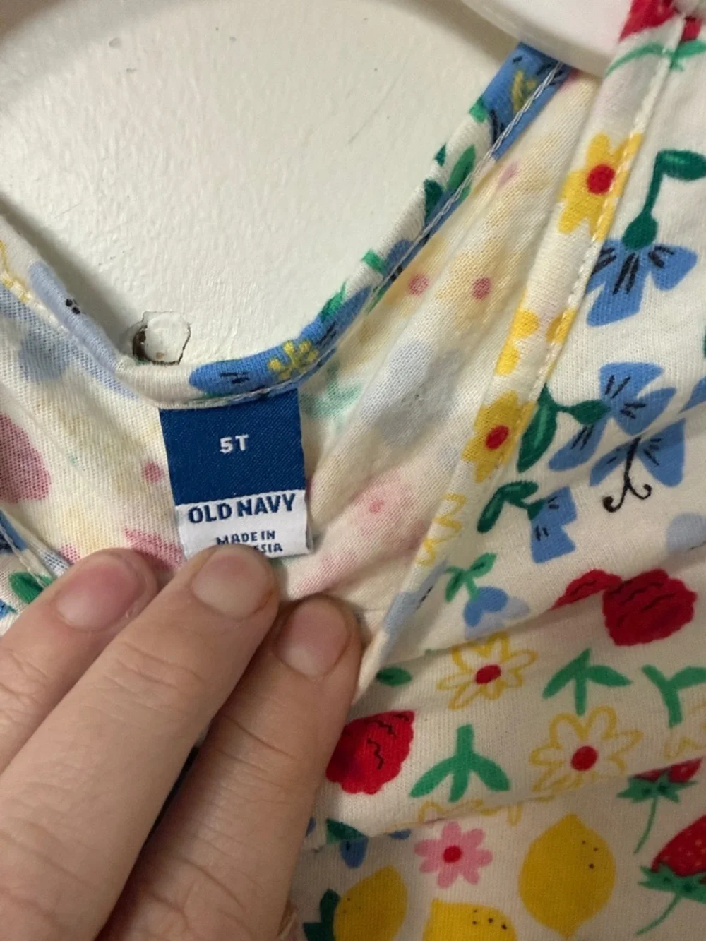 Old Navy White Floral Strawberry Print Short Sleeve Dress